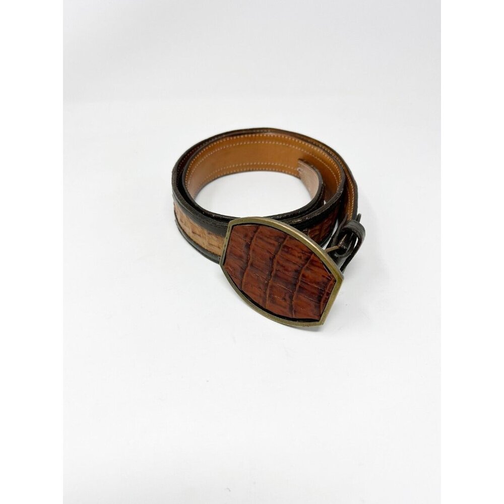 Thiago Store Friscotx Mens Crocodile Skin Leather Slim Belt Buckle Brown Size 36